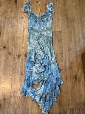 kimchi blue cora lace trim printed asymmetrical midi dress NWT Kimchi Blue Cora Lace-Trim Asymmetrical